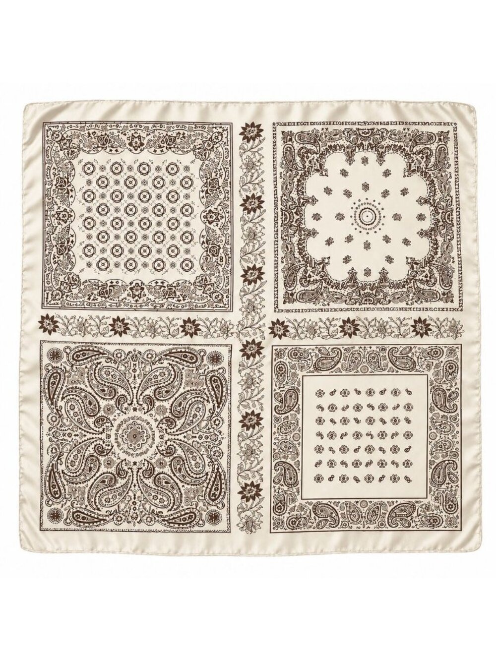 Cream Brown Paisley Bandana Scarf 35x35 Square Head Scarf Hair Wrap Satin